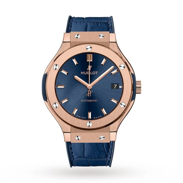 Hublot Classic Fusion Men Automatic Blue Alligator Watch 565.OX.7180.LR