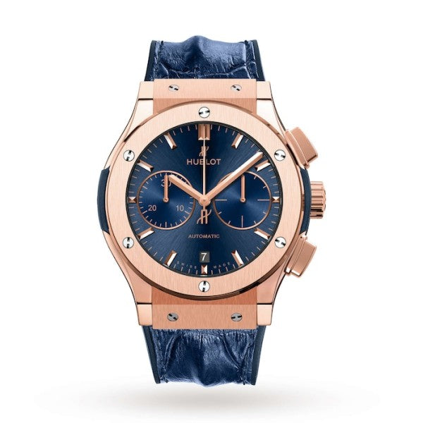 Hublot Classic Fusion Men Automatic Blue Alligator Watch 521.OX.7180.LR