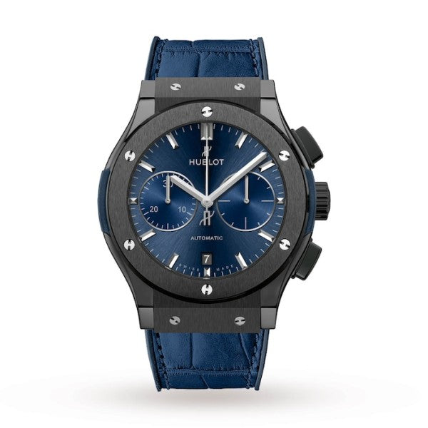 Hublot Classic Fusion Men Automatic Blue Rubber and Alligator Watch 521.CM.7170.LR