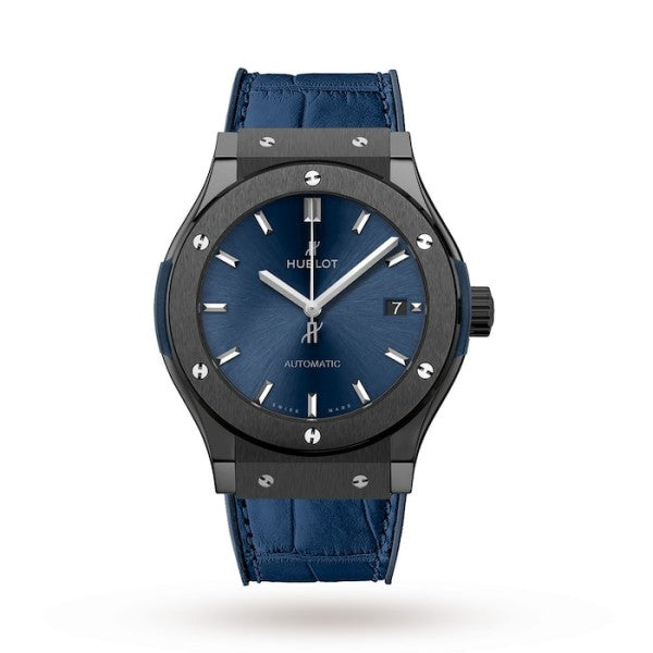 Hublot Classic Fusion Men Automatic Blue Rubber and Alligator Watch 511.CM.7170.LR