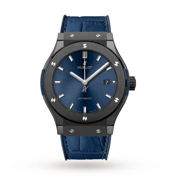 Hublot Classic Fusion Men Automatic Blue Rubber and Alligator Watch 542.CM.7170.LR