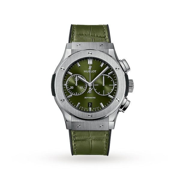 Hublot Classic Fusion Men Automatic Green Alligator Watch 521.NX.8970.LR