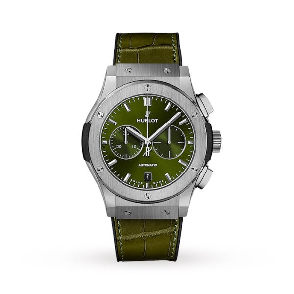 Hublot Classic Fusion Men Automatic Green Alligator Watch 541.NX.8970.LR