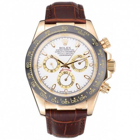 Replica Rolex Cosmograph Daytona Gold Case White Dial Brown Leather Bracelet 622633