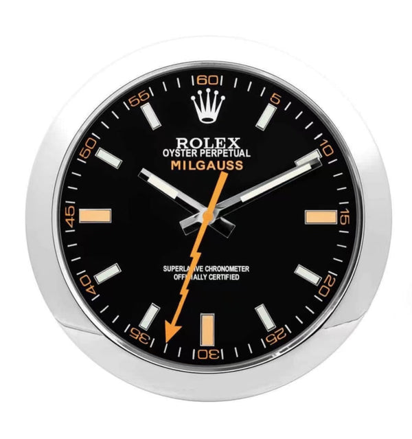 Milgauss Wall Clock Silver & Black | Orange Dial