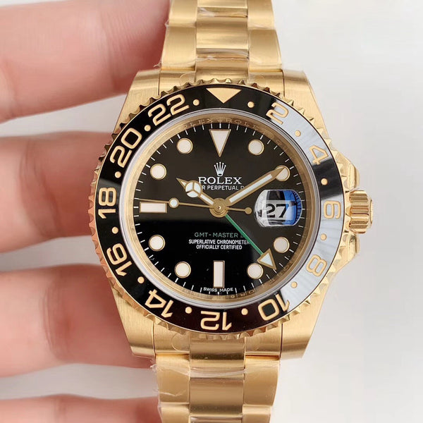 Replica Rolex GMT-Master II EW factory yellow gold with Stainless Steel Black