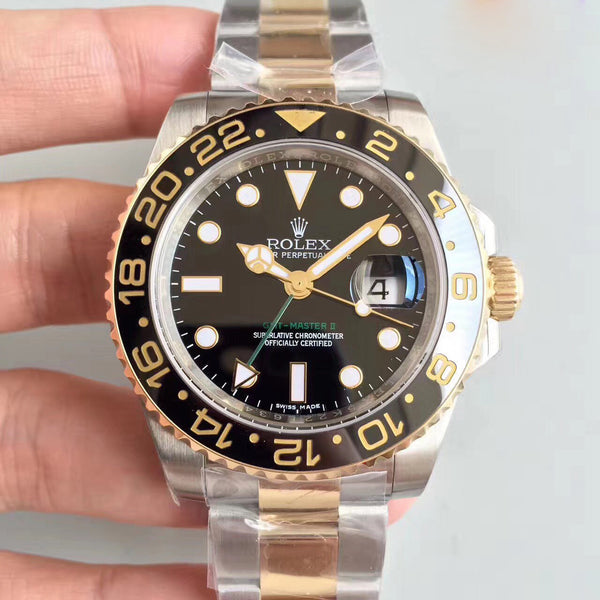 Replica Rolex GMT-Master II 116713LN 2018 V7S 24K Yellow Gold Wrapped & Stainless Steel Black