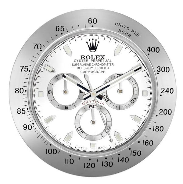 Daytona Wall Clock | Silver & White Style