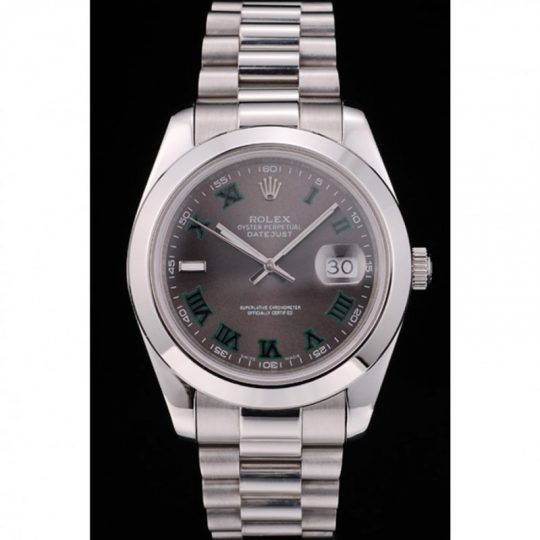 Replica Rolex DateJust Polished Stainless Steel Bezel Grey Dial 42000