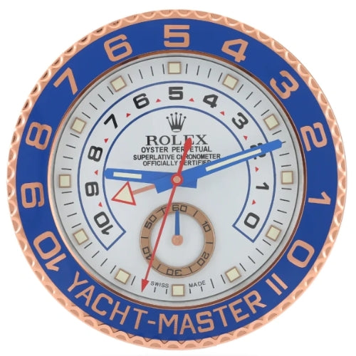 Yachtmaster II Wall Clock | Blue & Rose Gold Style