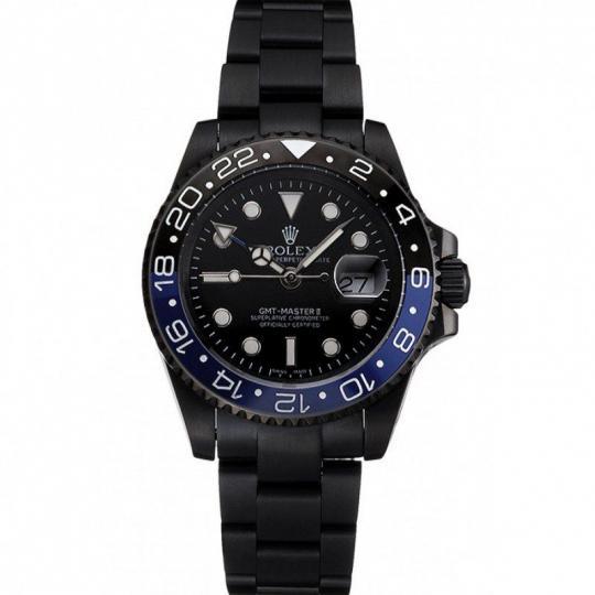 Replica Rolex GMT Master II Black Dial Blue And Black Bezel Black PVD Case And Bracelet PR18239