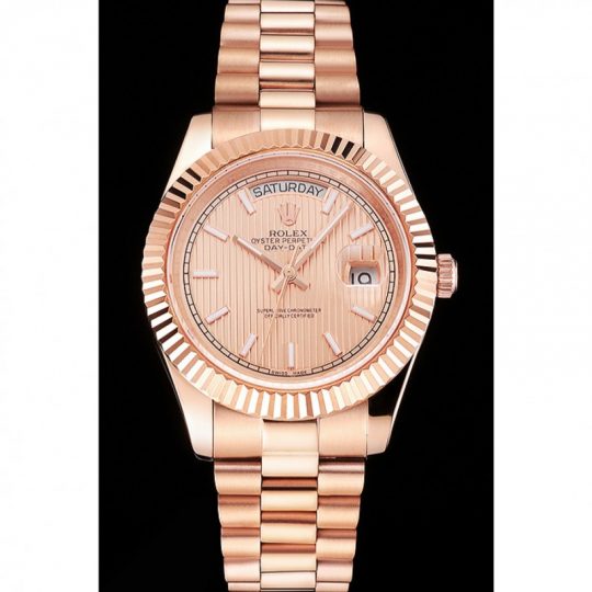 Replica Rolex Day-Date 40 Rose Gold Etched Dial Rose Gold Case And Bracelet