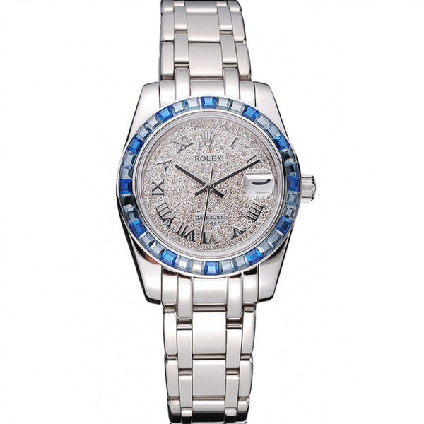 Replica Rolex Datejust Diamond Dial Blue Jewels Bezel Stainless Steel Case And Bracelet 622834