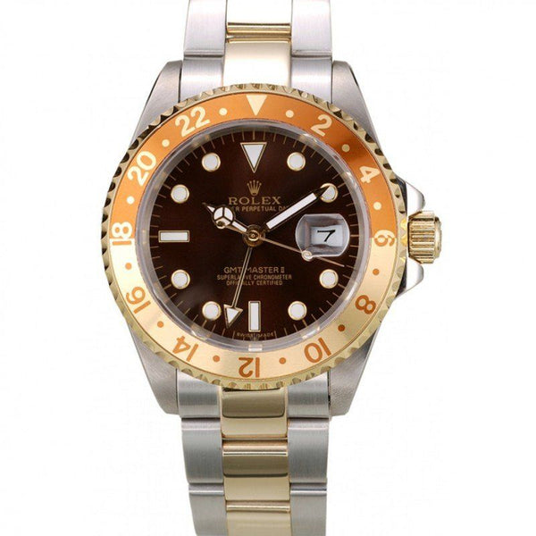 Replica Rolex GMT Master II Gold Colored Ceramic Bezel Brown Dial Watch